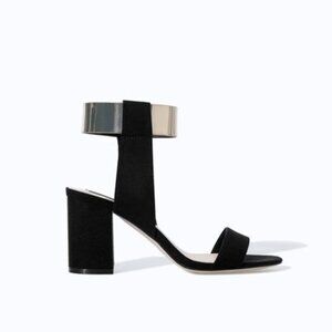 EUC Zara Basic black suede gold accent block heel sandal, 36